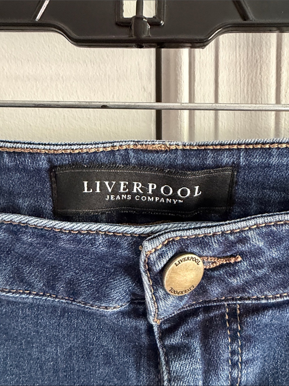 Liverpool Dark Indigo Distressed Roll-Hem Jean Shorts - Picture 2 of 5